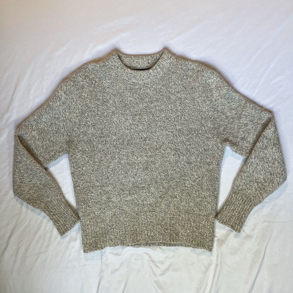 Vintage Eddie Bauer L Large Gray Marled Knit Crewneck Wool Sweater Fisherman